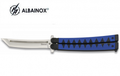 Couteau papillon manche Alu Bleu   
lame Tanto de 10.3 cm