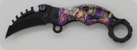 Couteau Pliant Karambit Skull  Violet  
Lame de 7 cm  